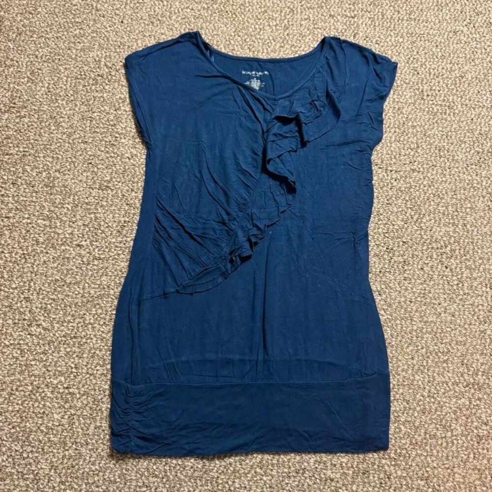 Liz Lange Maternity Top Navy Ruffle Front Banded Hem Size Medium